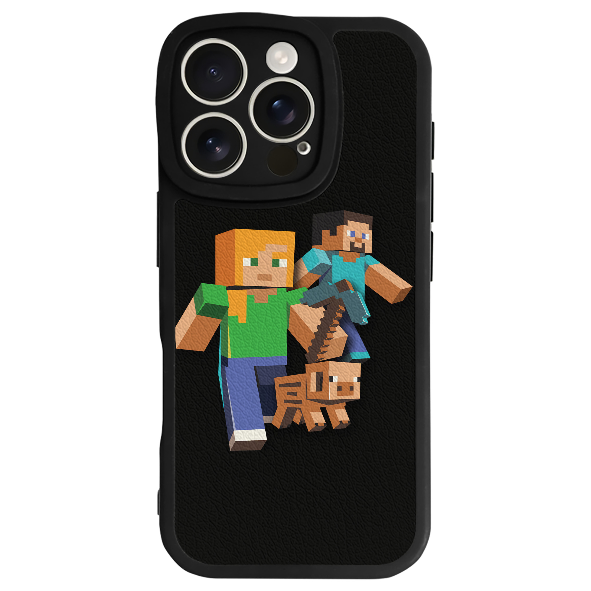 （画像用） マインクラフト ブロックの世界 Minecraft MC Block world 【iPhone 16シリーズ対応】シリコンスマホケース（レザー調） 材質：シリコン